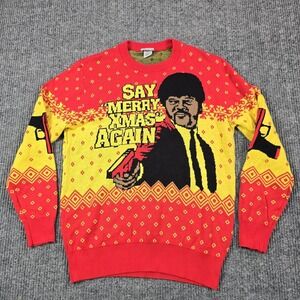 Pulp Fiction Sweater Mens M Red Graphic Pullover Crew‎ Samuel L Jackson XMas